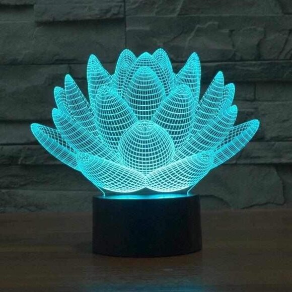 3D Illusion Lotus Flower LED Lamp With USB Charging Base & 8 Color Modes - Picture 3 of 9